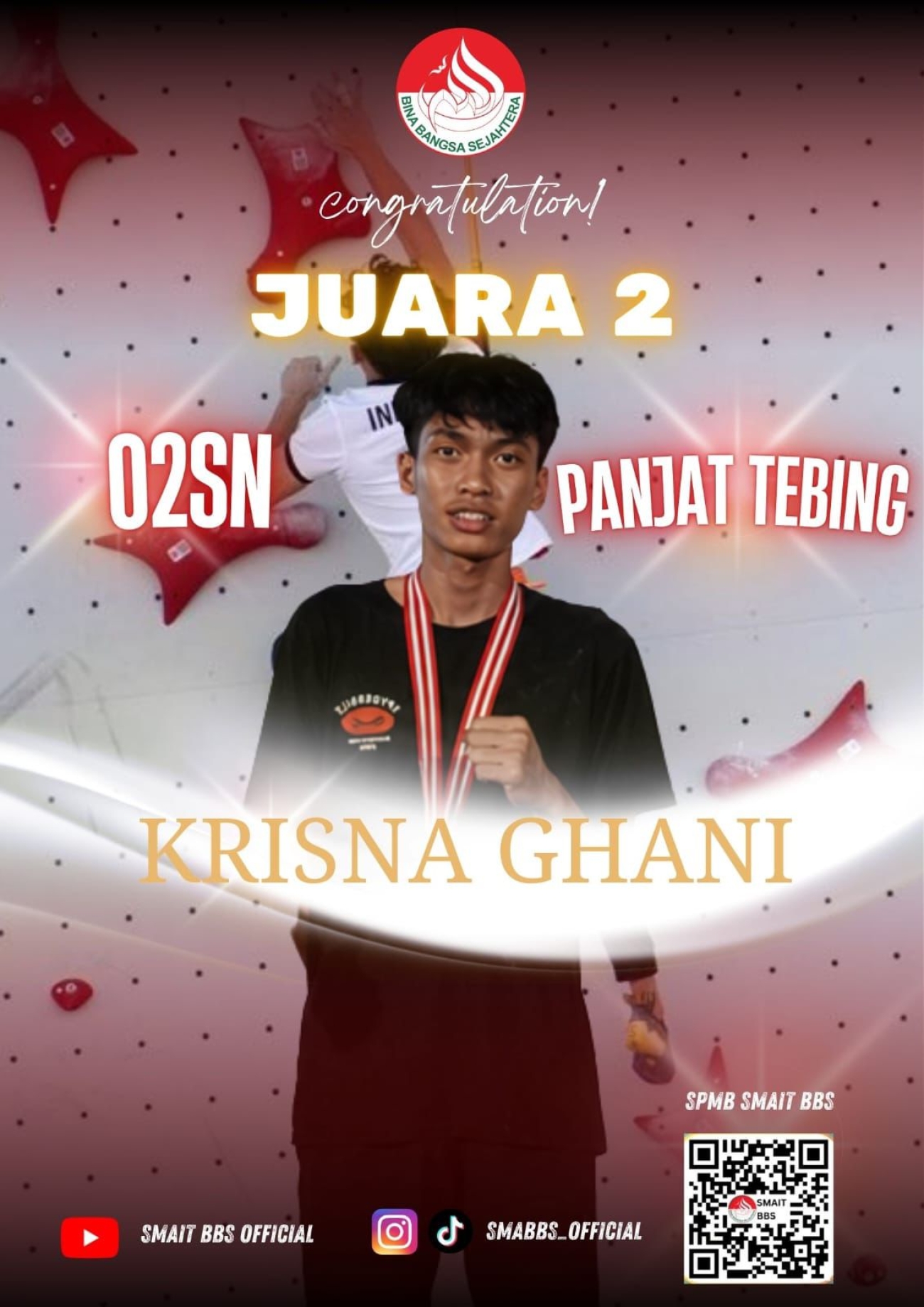 SMA IT BBS Bogor : Congratulations ! Krisna Ghani Siswa SMA IT BBS Bogor Meraih Prestasi Gemilang Pada Panjat Tebing di O2SN 2026