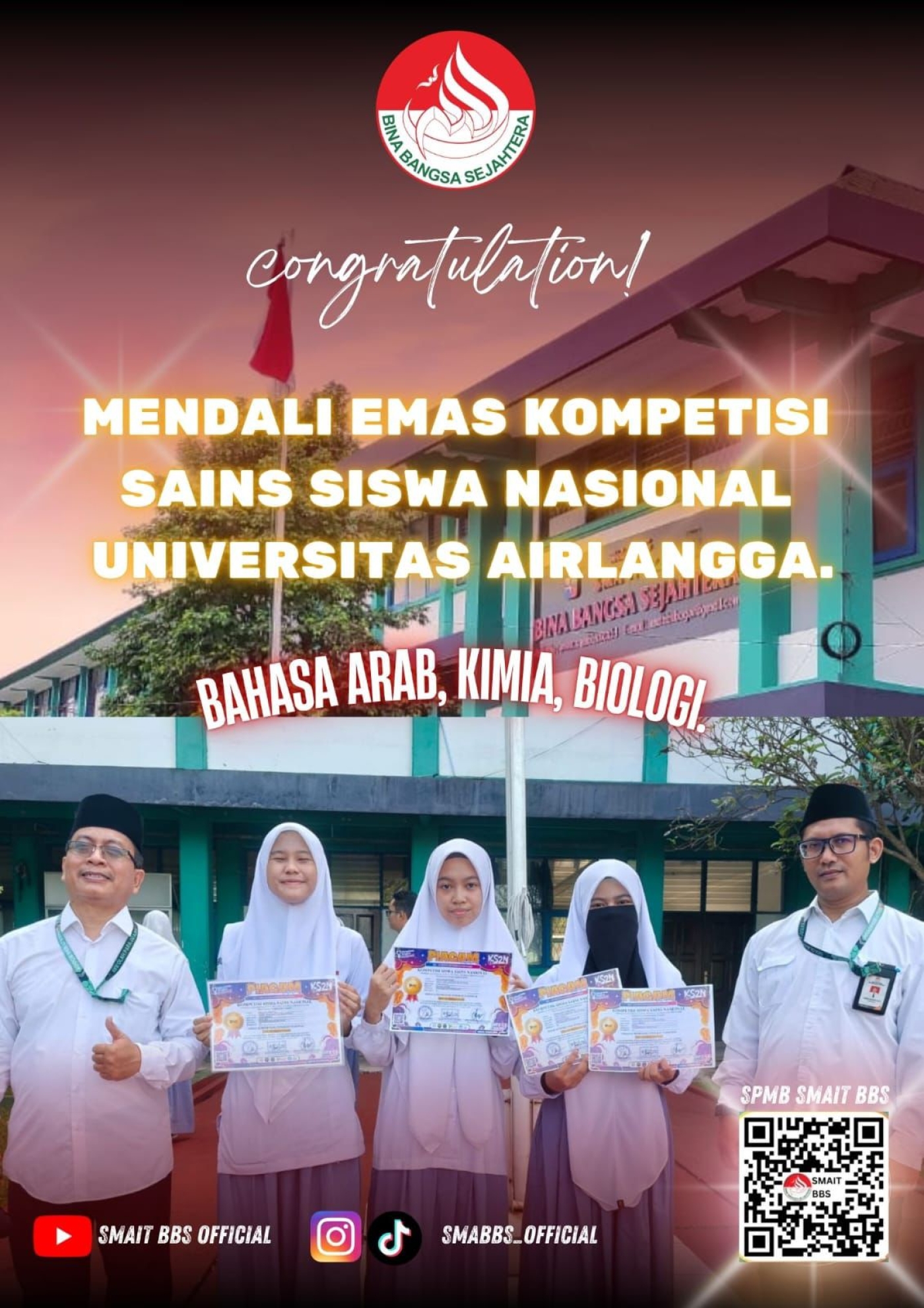SMA IT BBS Bogor : Congratulations ! Siswi SMA IT BBS Bogor Meraih Emas ajang KS2N di UNAIR Surabaya